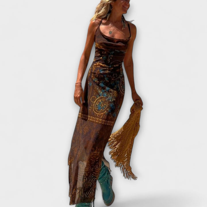 Nele - Unik midi kjole med cowl-krave