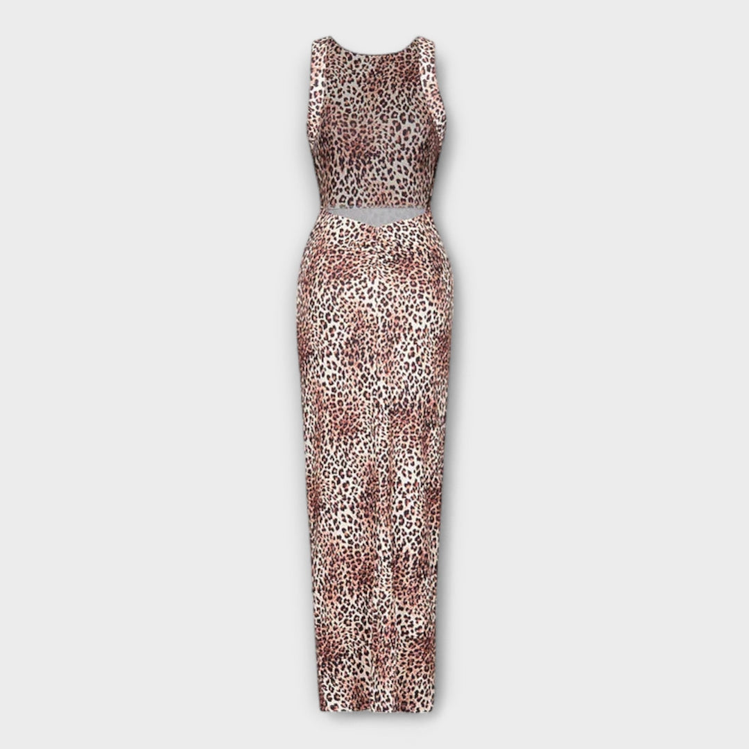 Lina - Maxikjole med leopardprint og rygudskæring