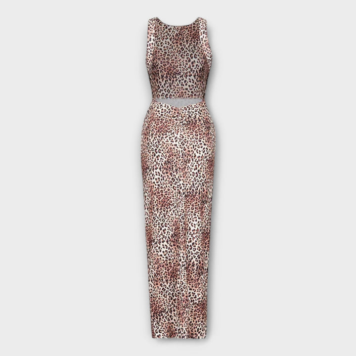 Lina - Maxikjole med leopardprint og rygudskæring