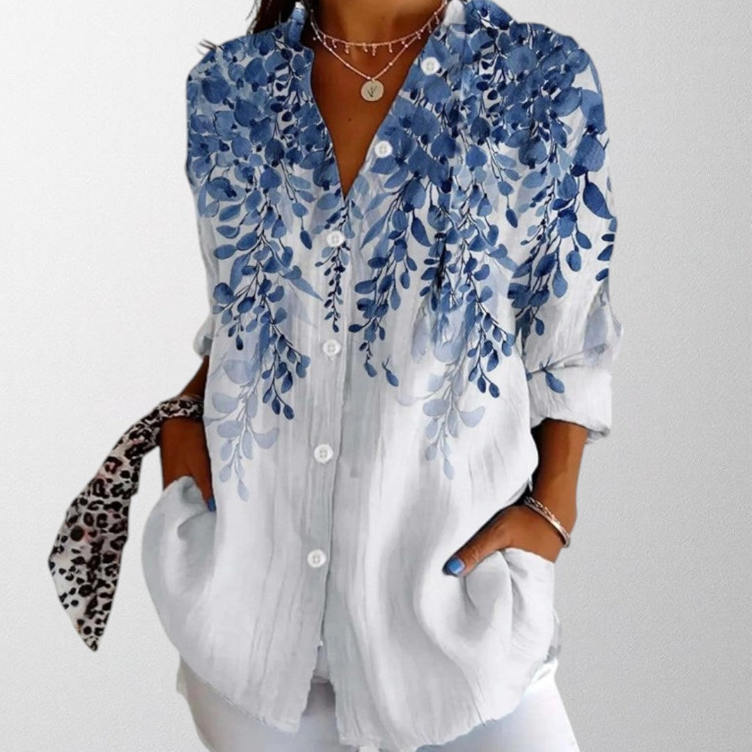 Olivia - Vintage Bluse med Botanisk Mønster
