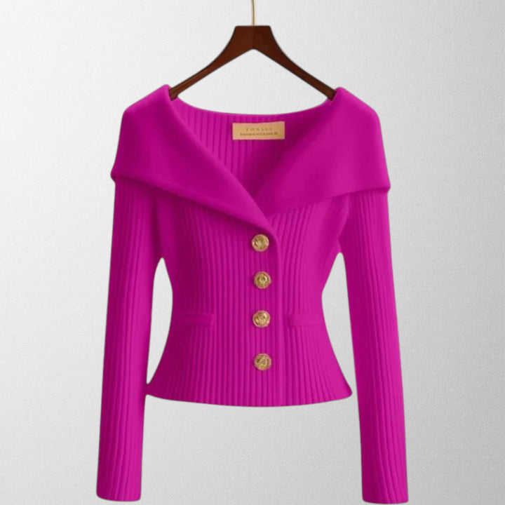 Olivia - Elegant Ribbede Cardigan med Guldknapper
