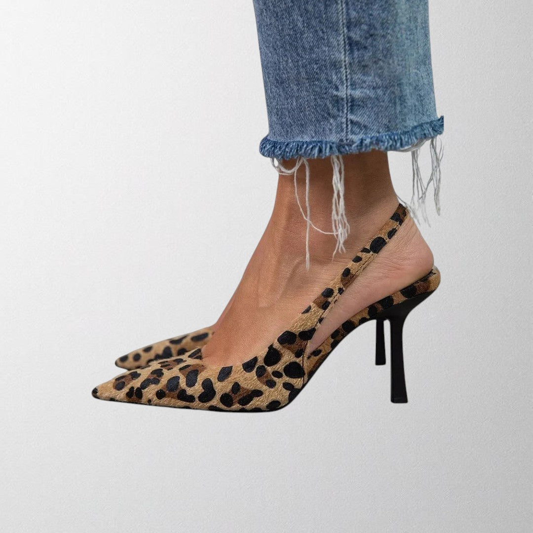 Olivia - Spids Tå Leopardprint Slingback Khaki Stiletto Hæle