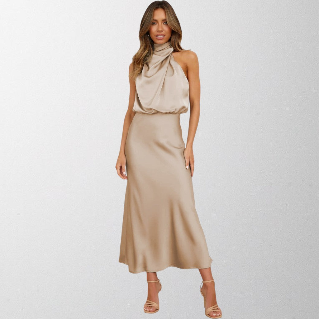 Olivia - Tidøs Satin Halterneck Kjole