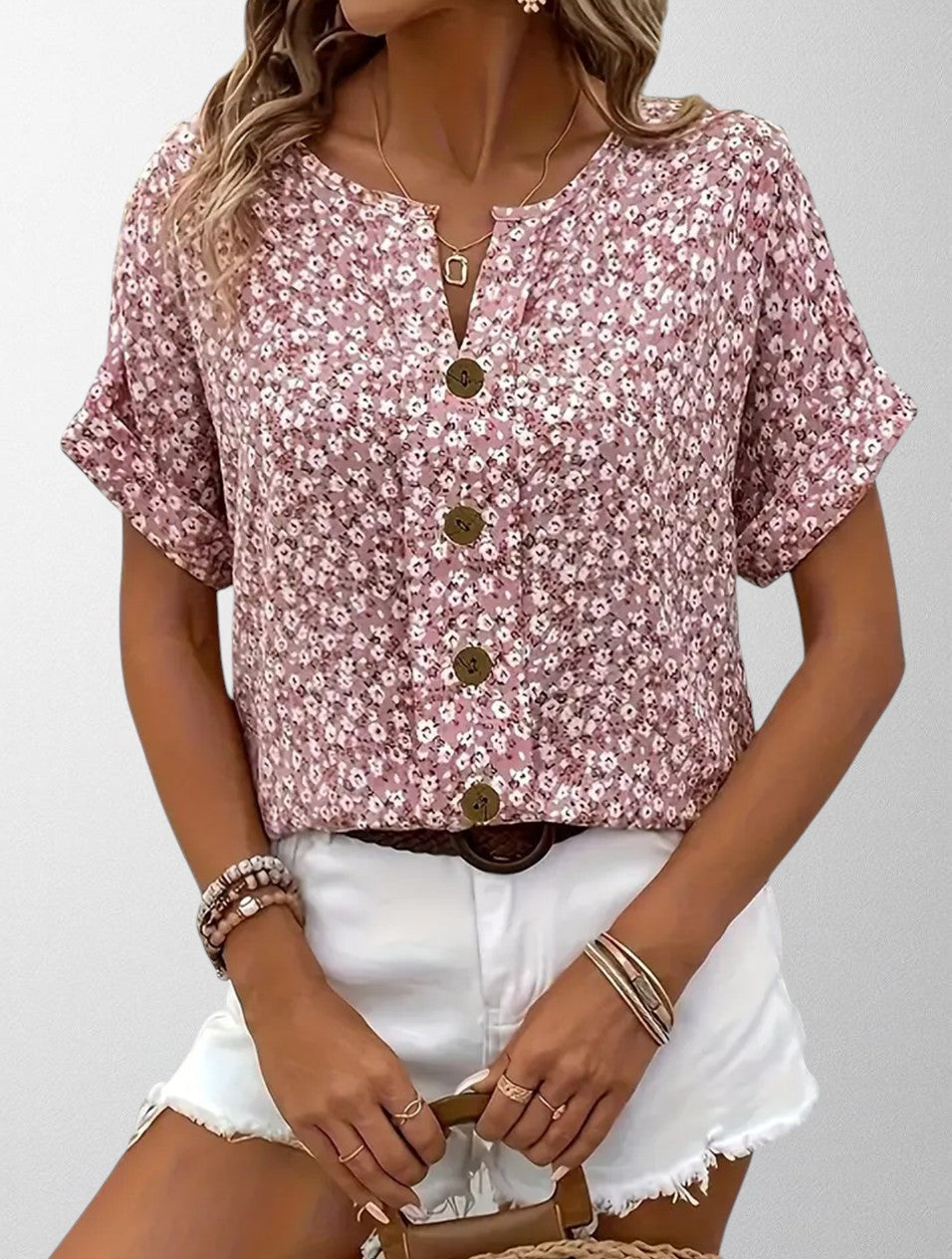 Olivia - Blomster Button-Up Skjorte