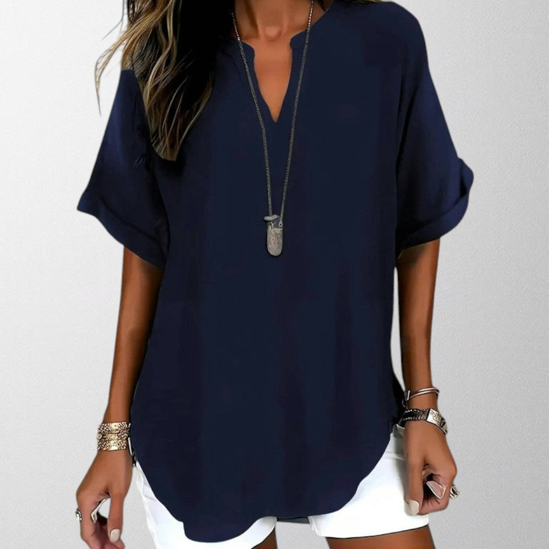 Olivia - Elegant Ensfarvet Bluse