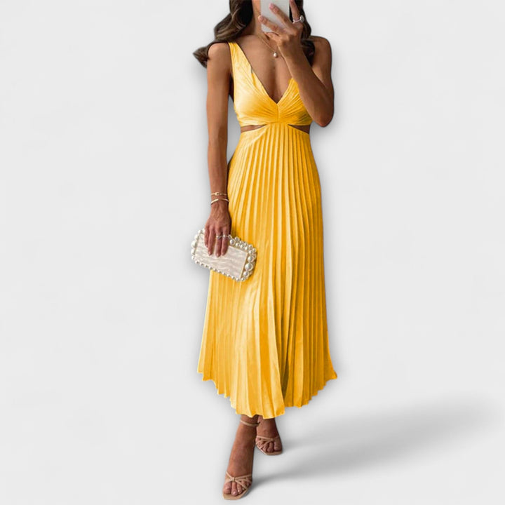 Rosina - Elegant midi aften kjole med plissering
