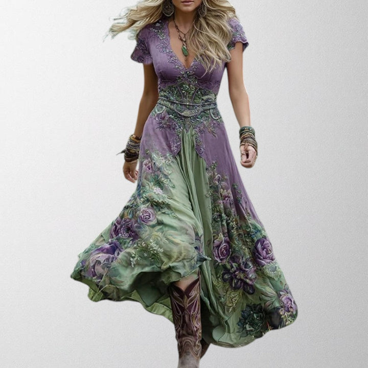 Olivia - Blomsterprint Maxi Kjole