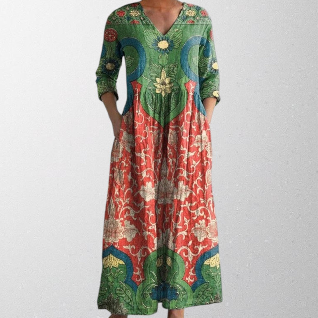 Olivia - Maxi kjole med vintage blomsterprint