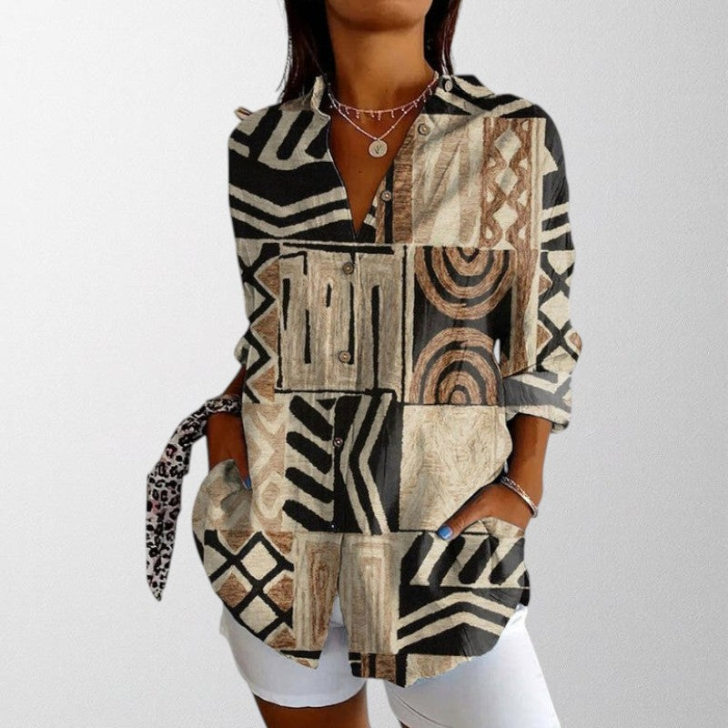 Olivia - Vintage Bluse med Abstrakt Print
