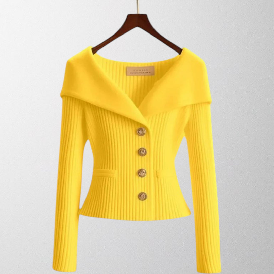 Olivia - Elegant Ribbede Cardigan med Guldknapper
