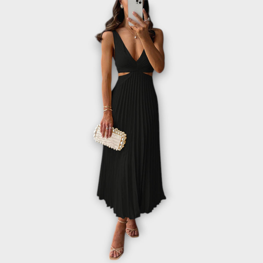 Rosina - Elegant midi aften kjole med plissering