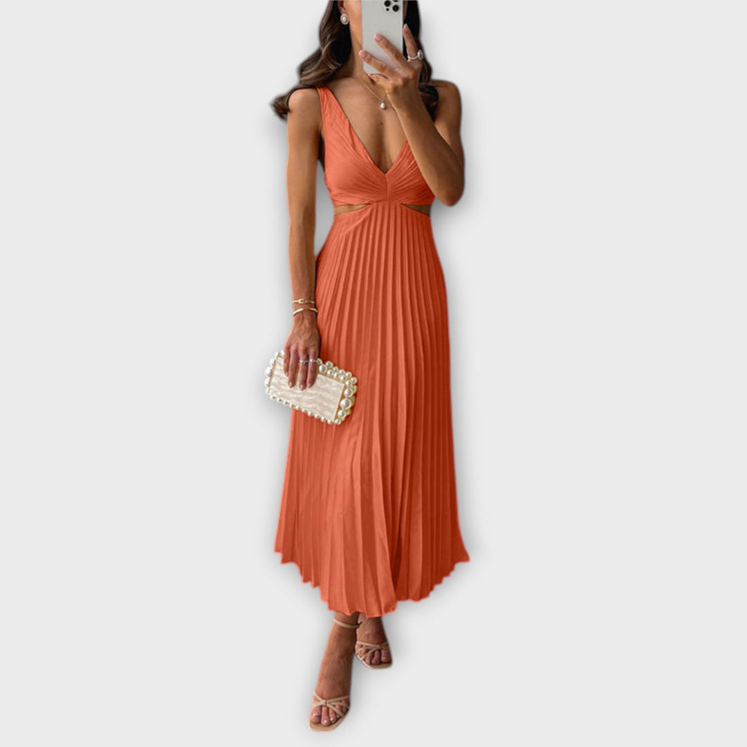 Rosina - Elegant midi aften kjole med plissering