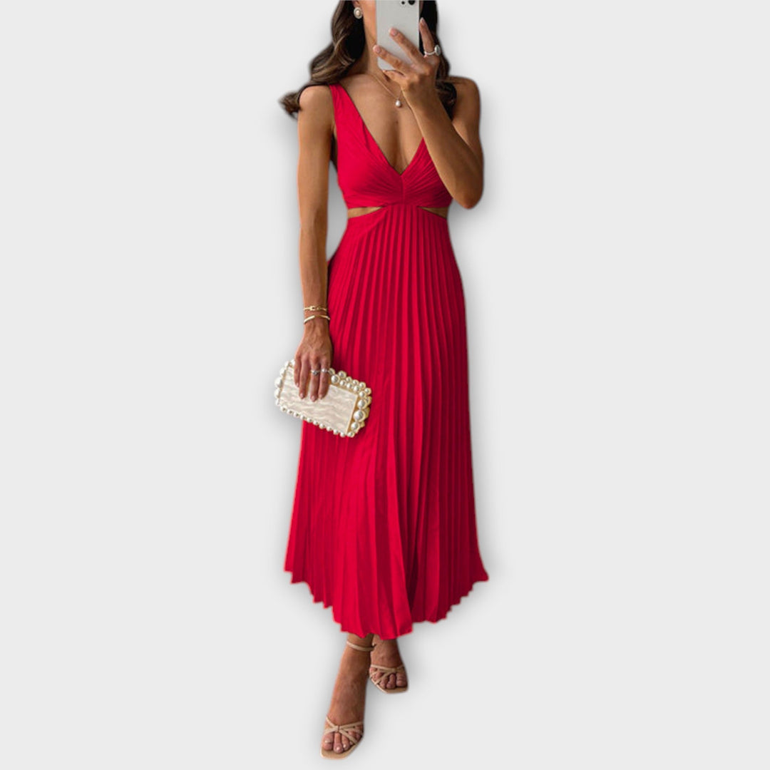 Rosina - Elegant midi aften kjole med plissering