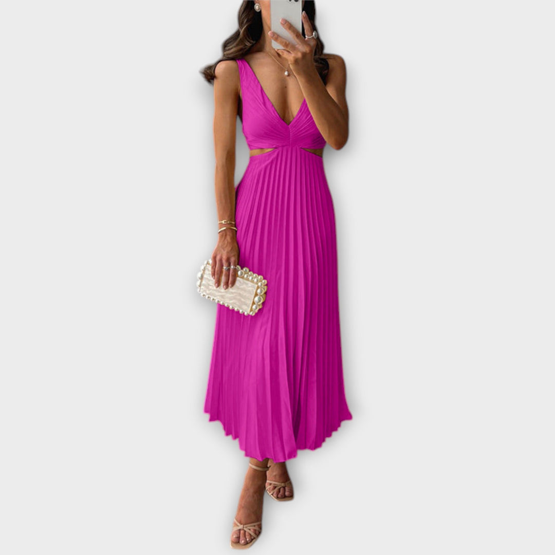 Rosina - Elegant midi aften kjole med plissering