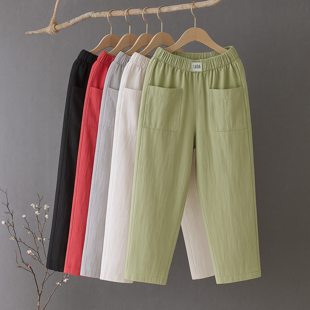 Erika™ | Casual bomulds- og linnedbukser med elastisk talje