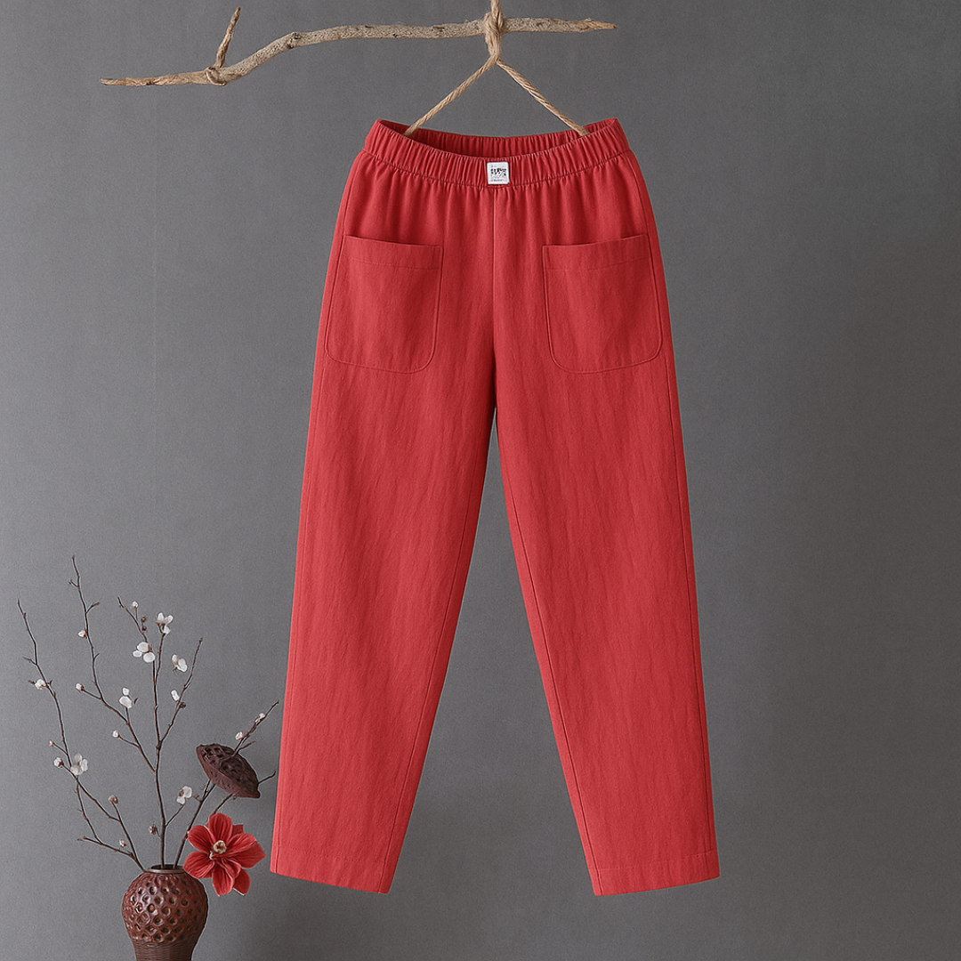 Erika™ | Casual bomulds- og linnedbukser med elastisk talje