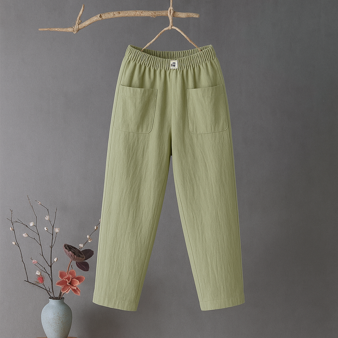 Erika™ | Casual bomulds- og linnedbukser med elastisk talje