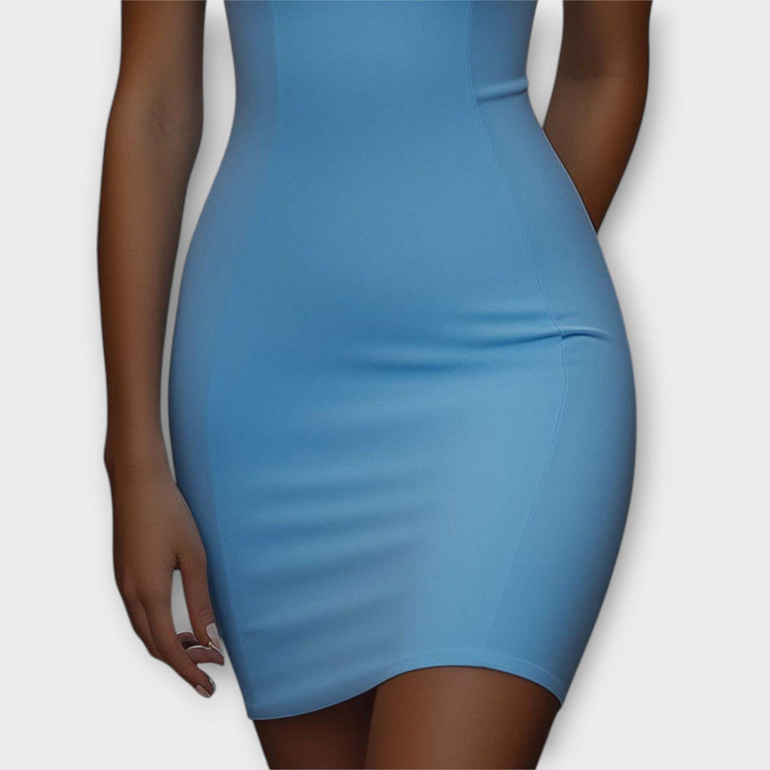 Carina - Mini Bodycon Stretchkjole i Blå