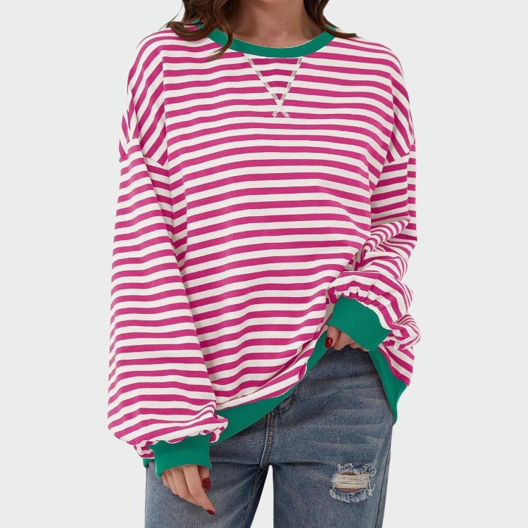 Olivia – Casual Langærmet Rund Hals Stribet Sweatshirt