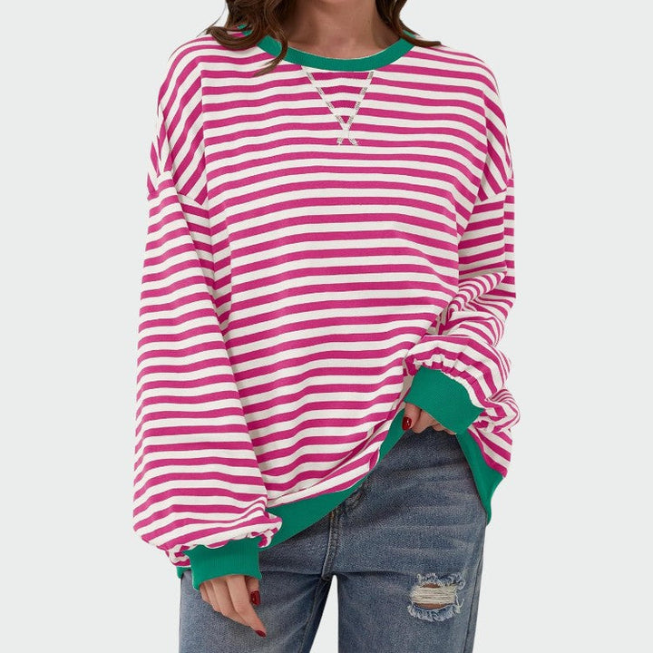 Olivia – Casual Langærmet Rund Hals Stribet Sweatshirt