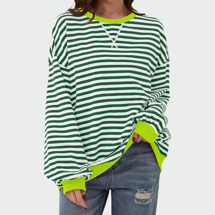 Olivia – Casual Langærmet Rund Hals Stribet Sweatshirt