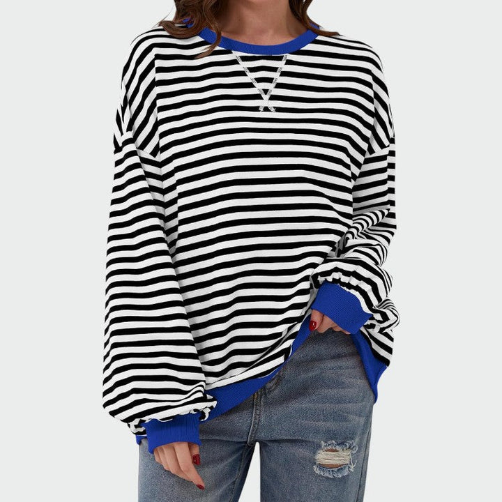 Olivia – Casual Langærmet Rund Hals Stribet Sweatshirt