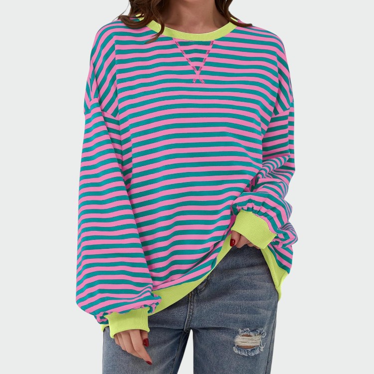 Olivia – Casual Langærmet Rund Hals Stribet Sweatshirt