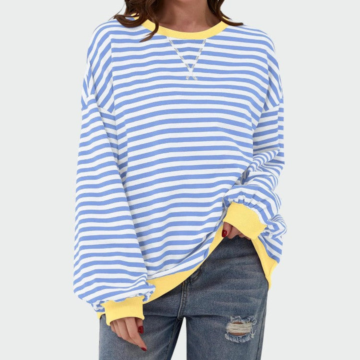 Olivia – Casual Langærmet Rund Hals Stribet Sweatshirt