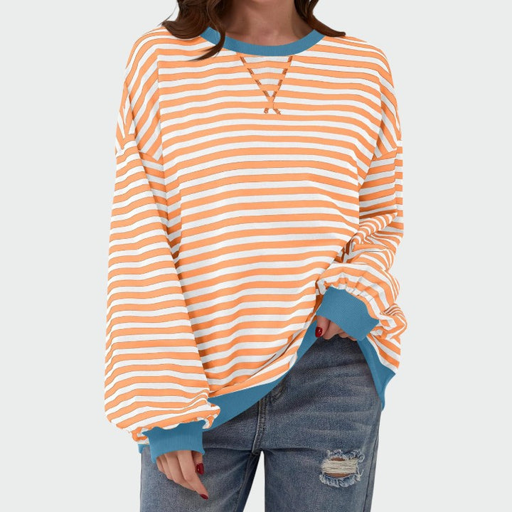 Olivia – Casual Langærmet Rund Hals Stribet Sweatshirt
