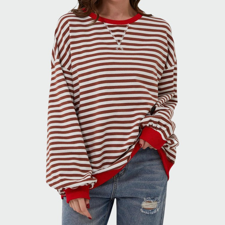 Olivia – Casual Langærmet Rund Hals Stribet Sweatshirt