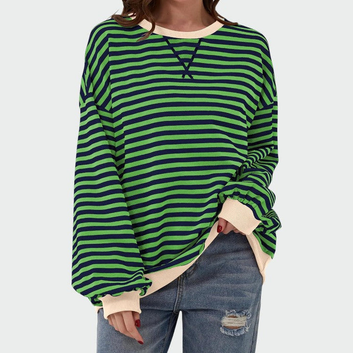 Olivia – Casual Langærmet Rund Hals Stribet Sweatshirt