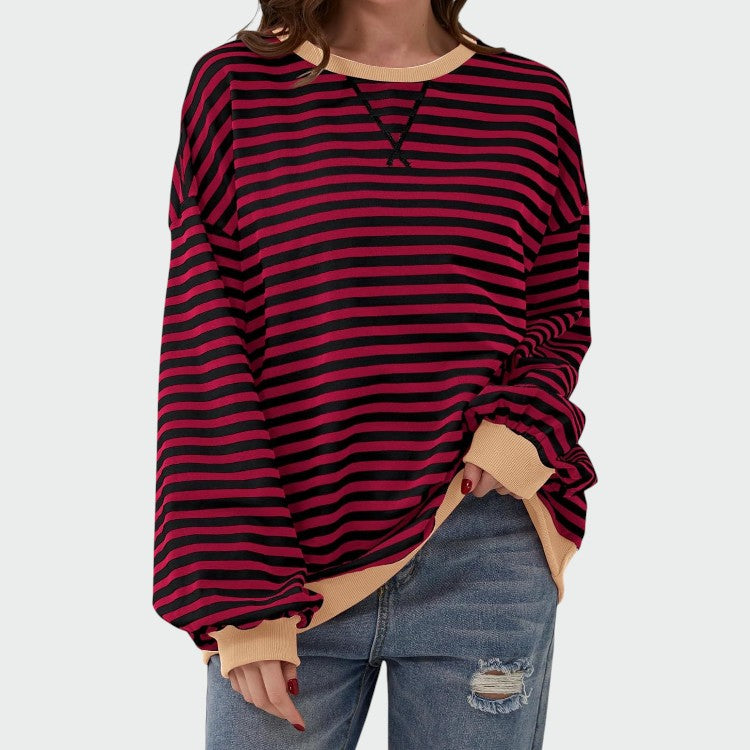 Olivia – Casual Langærmet Rund Hals Stribet Sweatshirt