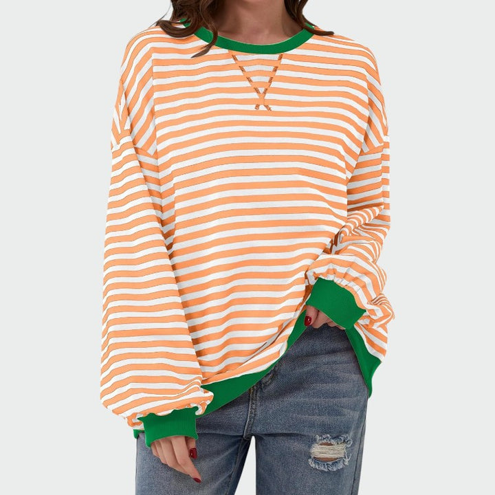 Olivia – Casual Langærmet Rund Hals Stribet Sweatshirt