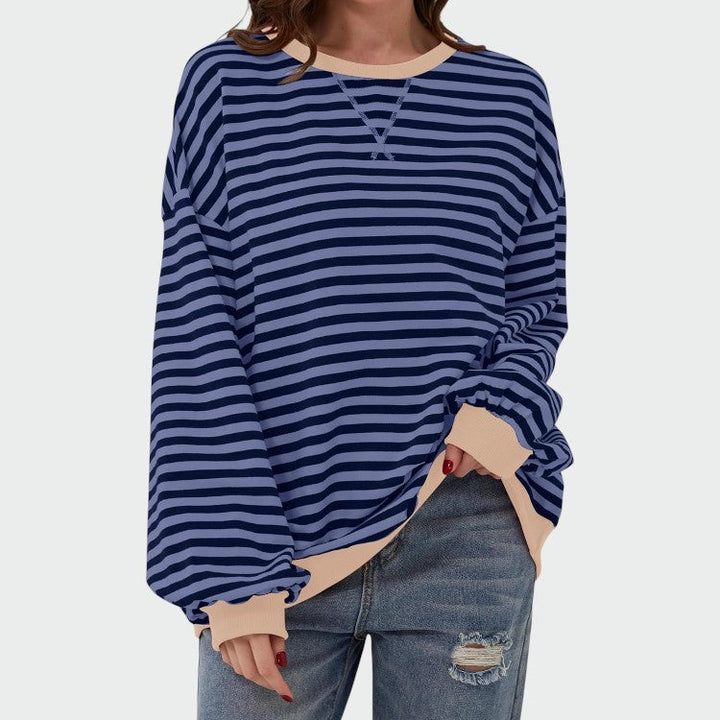 Olivia – Casual Langærmet Rund Hals Stribet Sweatshirt