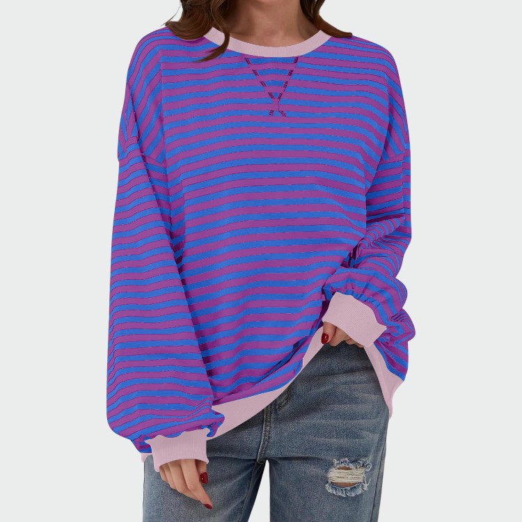 Olivia – Casual Langærmet Rund Hals Stribet Sweatshirt