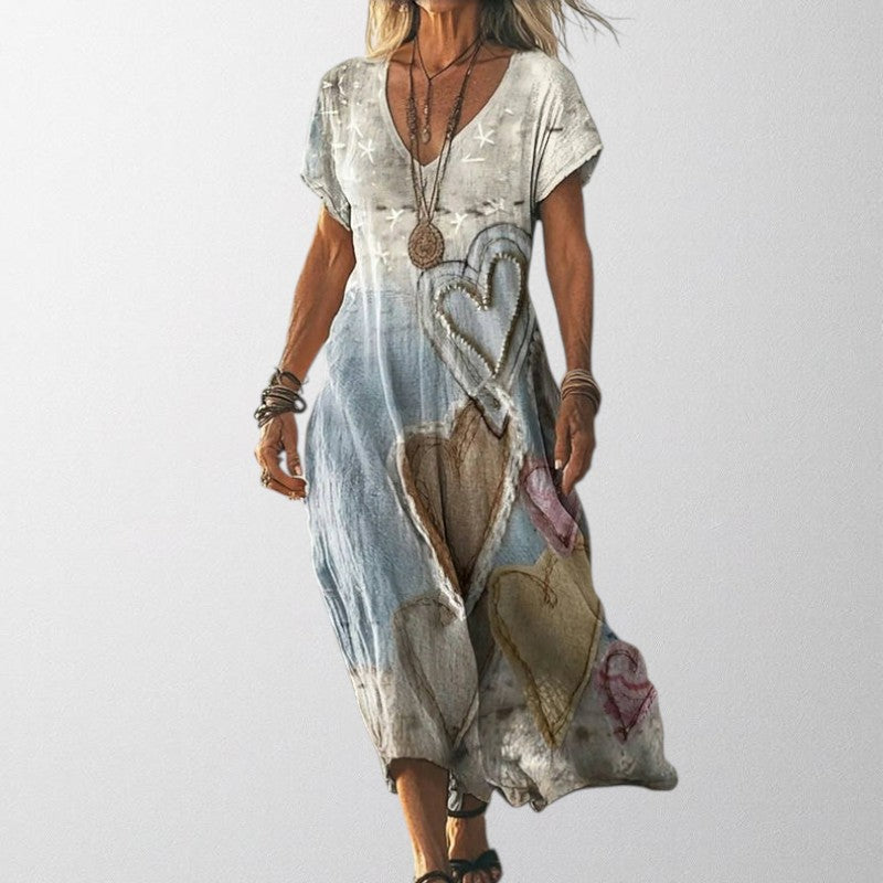 Olivia - Vintage Kjole Med Hjerteprint