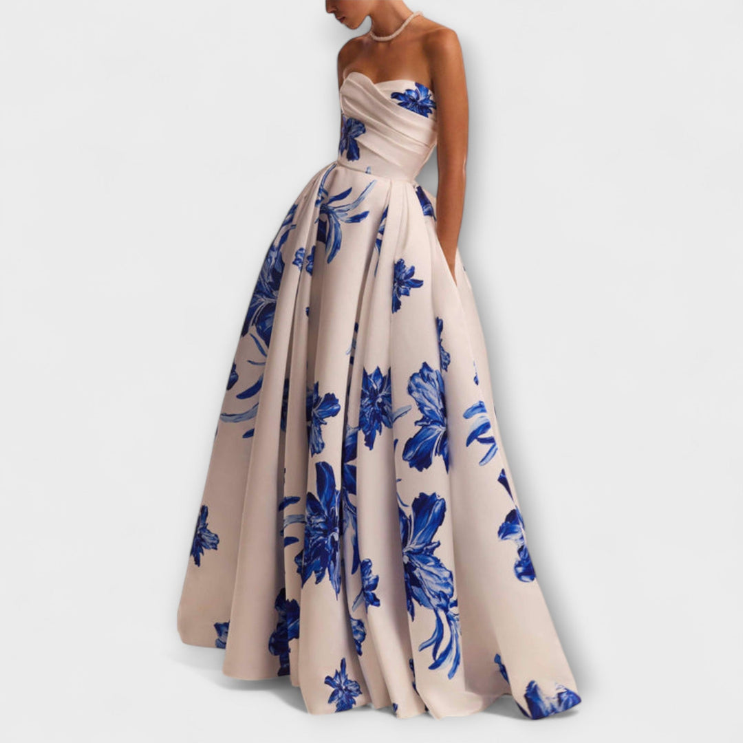 Martha - Elegant Maxikjole med Blomster og Off-Shoulder