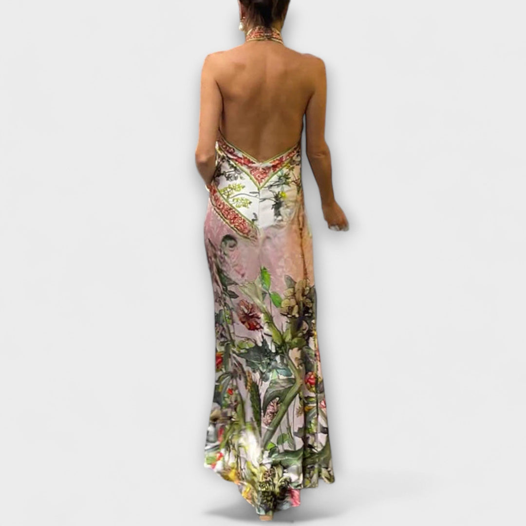 Ruth - Maxikjole uden ærmer med åben ryg og blomsterprint