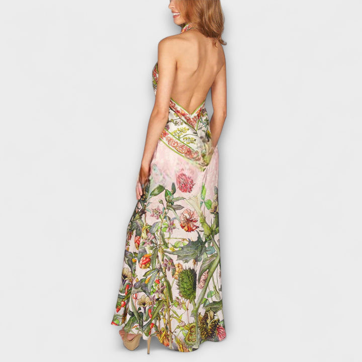 Ruth - Maxikjole uden ærmer med åben ryg og blomsterprint