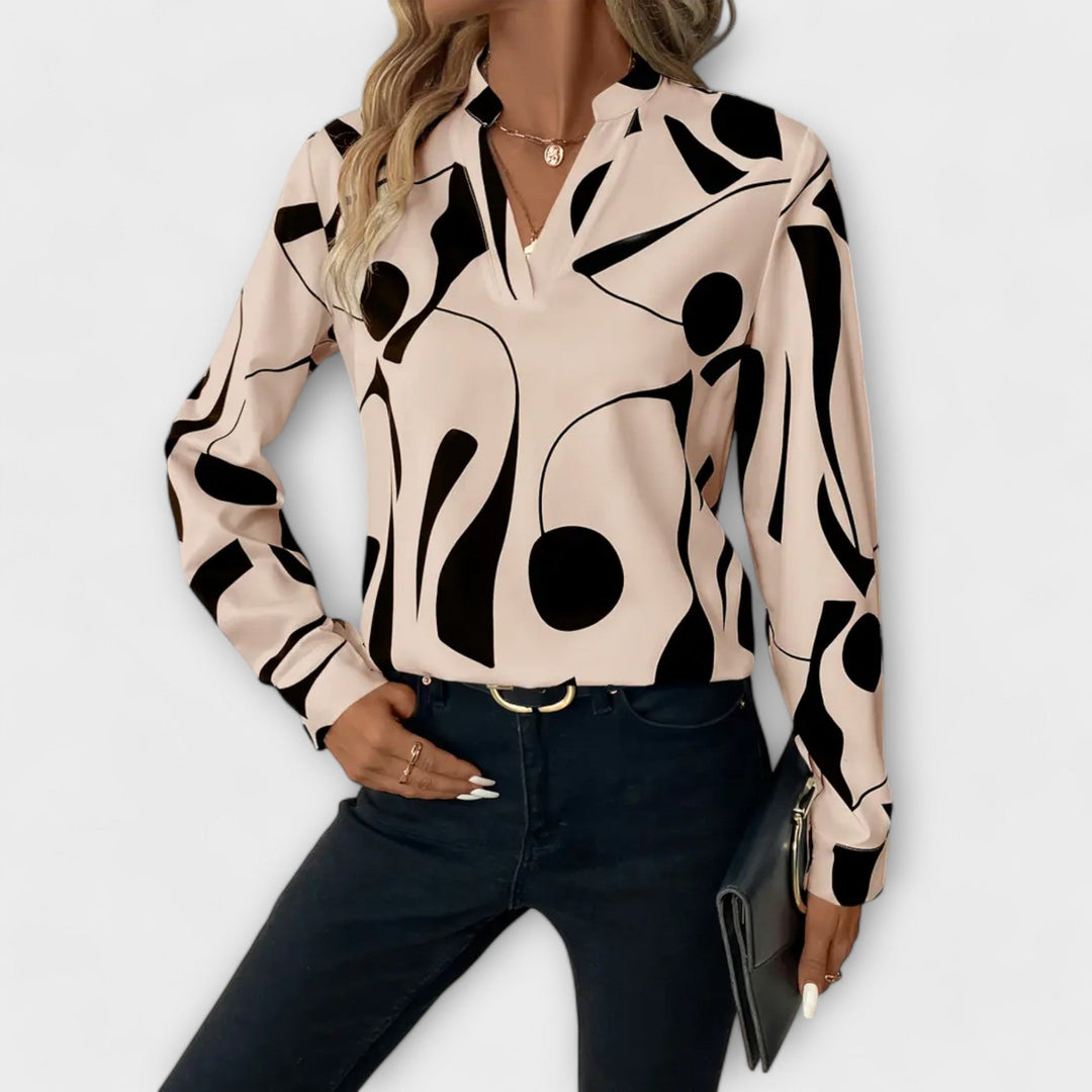 Elegant bluse med lange ærmer og V-hals