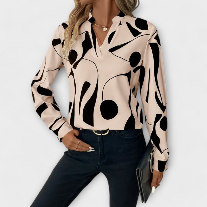 Elegant bluse med lange ærmer og V-hals