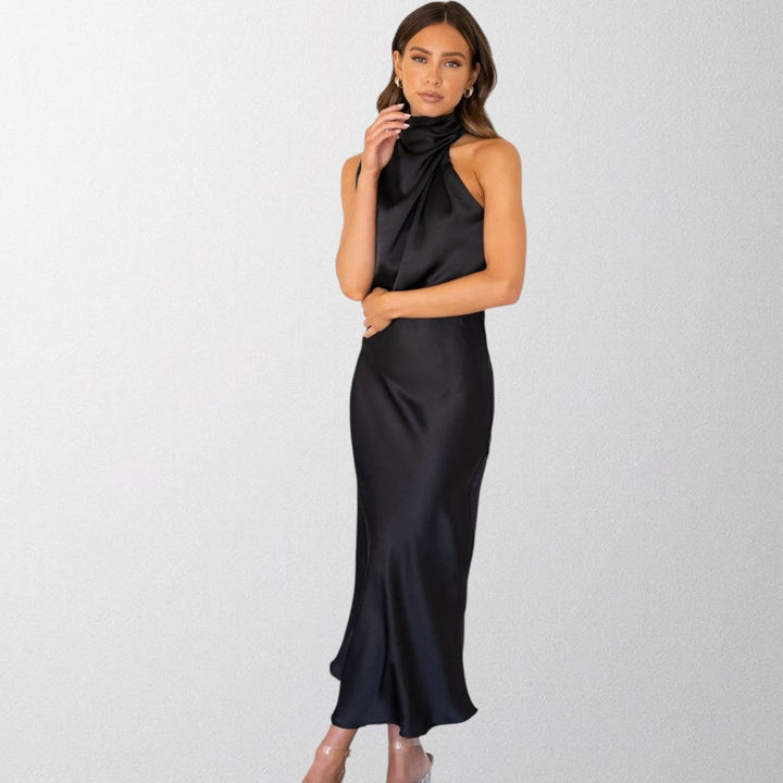 Olivia - Tidøs Satin Halterneck Kjole