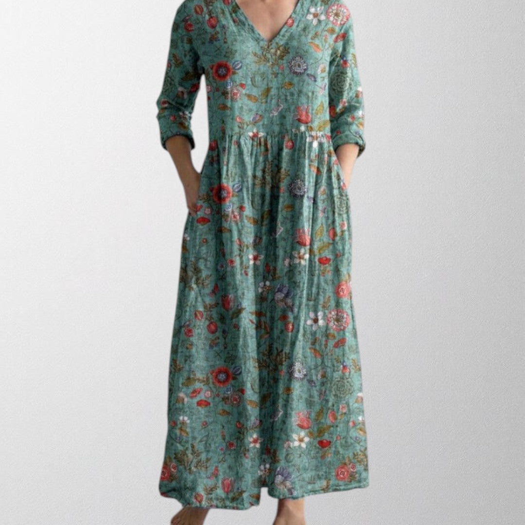 Olivia - Maxi kjole med vintage blomsterprint