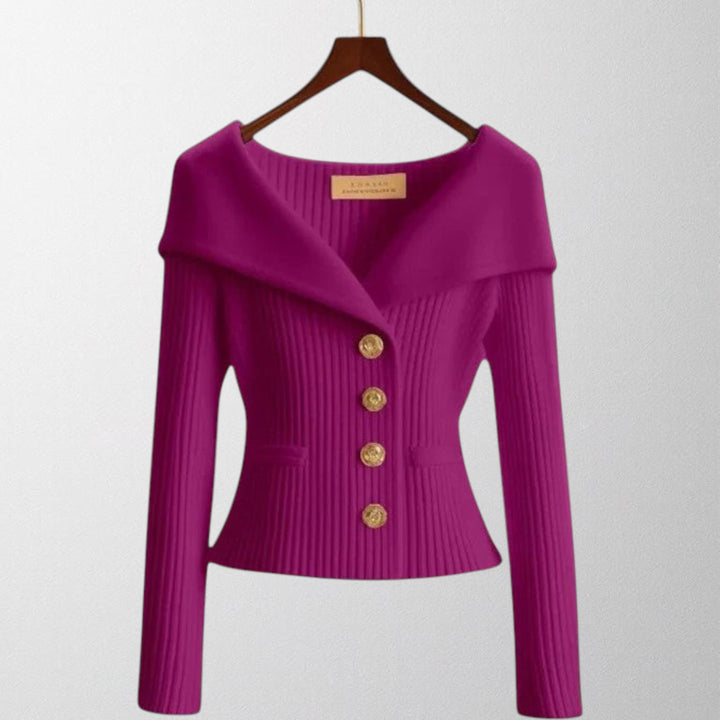 Olivia - Elegant Ribbede Cardigan med Guldknapper