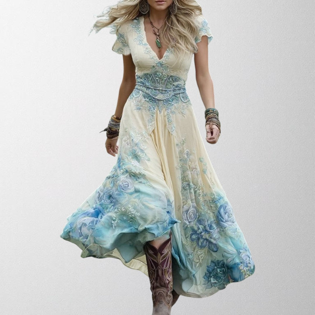 Olivia - Blomsterprint Maxi Kjole