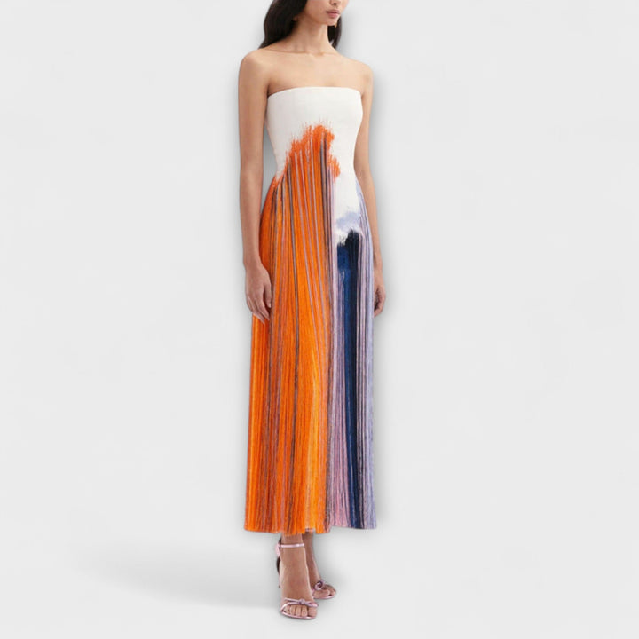Cornelia - Elegant farveblokeret kjole med trendy frynser