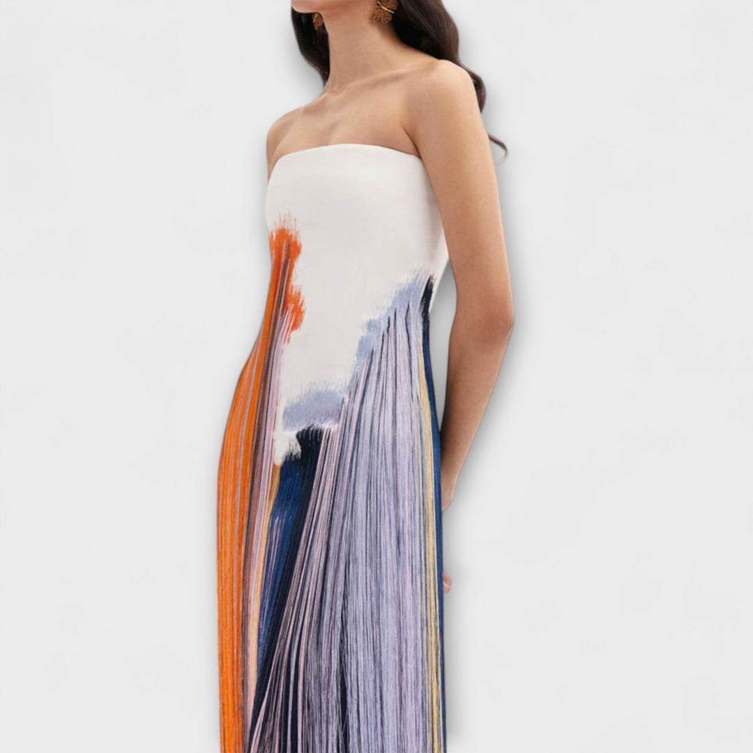 Cornelia - Elegant farveblokeret kjole med trendy frynser