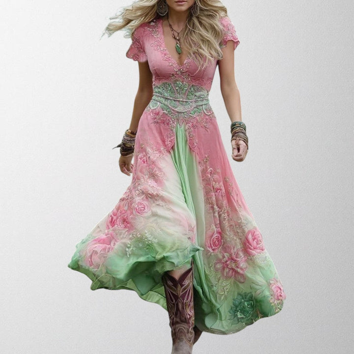 Olivia - Blomsterprint Maxi Kjole