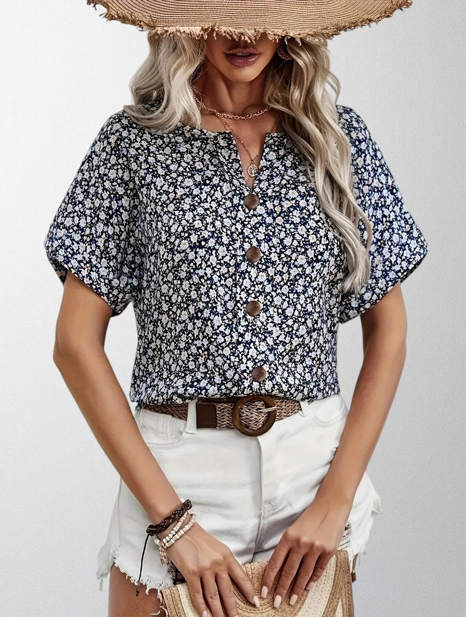 Olivia - Blomster Button-Up Skjorte
