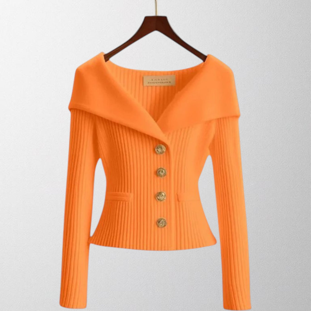 Olivia - Elegant Ribbede Cardigan med Guldknapper